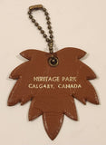Heritage Park Calgary Alberta Maple Leaf Shaped Brown Leather Keychain