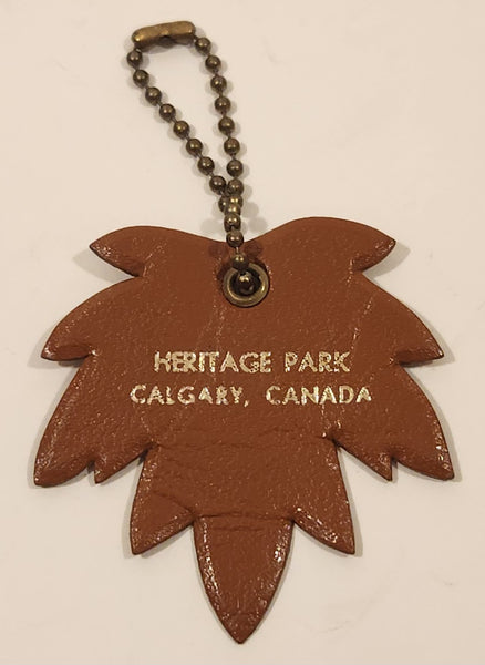 Heritage Park Calgary Alberta Maple Leaf Shaped Brown Leather Keychain