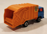 Vintage 1982 Lesney Matchbox Superfast No. 36 Colectomatic Refuse Truck Blue and Orange Garbage Pickup Die Cast Toy Car Vehicle with Sliding Compactor