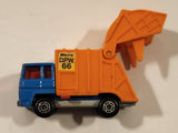 Vintage 1982 Lesney Matchbox Superfast No. 36 Colectomatic Refuse Truck Blue and Orange Garbage Pickup Die Cast Toy Car Vehicle with Sliding Compactor