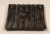 Vintage Curved Slotted Pottery Drip Glaze Ashtray Dish