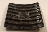 Vintage Curved Slotted Pottery Drip Glaze Ashtray Dish