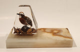 Vintage Hand Painted Wood Quail Bird in Lucite on Onyx Stone Slab