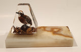 Vintage Hand Painted Wood Quail Bird in Lucite on Onyx Stone Slab