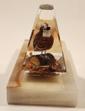 Vintage Hand Painted Wood Quail Bird in Lucite on Onyx Stone Slab