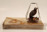 Vintage Hand Painted Wood Quail Bird in Lucite on Onyx Stone Slab