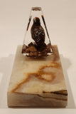 Vintage Hand Painted Wood Quail Bird in Lucite on Onyx Stone Slab