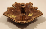 Vintage 1951 Shafford Canadian Beaver Brown Maple Leaf Shaped Hand Decorated Ceramic Ashtray Nut Dish Made in England