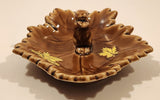 Vintage 1951 Shafford Canadian Beaver Brown Maple Leaf Shaped Hand Decorated Ceramic Ashtray Nut Dish Made in England