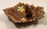 Vintage 1951 Shafford Canadian Beaver Brown Maple Leaf Shaped Hand Decorated Ceramic Ashtray Nut Dish Made in England
