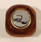 Vintage 1960s Rounded Cube Heavy Amber Orange Glass Table Lighter