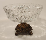 Vintage Ornate Brass Footed Pedestal Pinwheel Crystal Glass Bowl