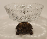 Vintage Ornate Brass Footed Pedestal Pinwheel Crystal Glass Bowl