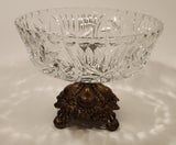 Vintage Ornate Brass Footed Pedestal Pinwheel Crystal Glass Bowl