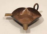 Vintage Oravo Two Slot Hammered Copper Metal Cigarette Ashtray with Handle
