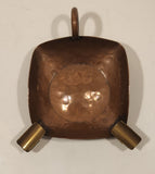 Vintage Oravo Two Slot Hammered Copper Metal Cigarette Ashtray with Handle