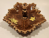 Vintage 1951 Shafford Canadian Beaver Brown Maple Leaf Shaped Hand Decorated Ceramic Ashtray Nut Dish Made in England