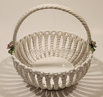La Huerta Pink Flower White Lattice Work Candy Bowl Dish Hand Made in Manises Spain HAS TWO CRACKS
