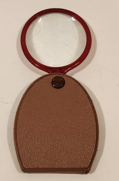 Vintage Brown Leather Red Plastic Fold Away Pocket Magnifier Made in Japan