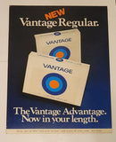 Rare Vintage Vantage Regular Cigarettes The Vantage Advantage Now in your length Double Sided Cardboard Store Advertising Sign