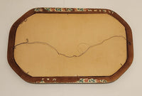 Antique Victorian Convex Curved Glass Silver Painted Wood Frame of Girl Sitting in Flower Garden 14" x 22"