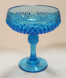 Vintage 1960s Indiana Glass Blue Diamond Point Glass Pedestal Compote Dish Candy Bowl