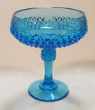 Vintage 1960s Indiana Glass Blue Diamond Point Glass Pedestal Compote Dish Candy Bowl