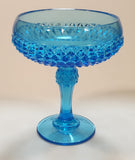 Vintage 1960s Indiana Glass Blue Diamond Point Glass Pedestal Compote Dish Candy Bowl