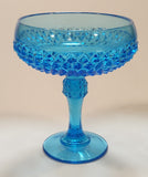 Vintage 1960s Indiana Glass Blue Diamond Point Glass Pedestal Compote Dish Candy Bowl