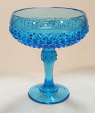 Vintage 1960s Indiana Glass Blue Diamond Point Glass Pedestal Compote Dish Candy Bowl