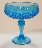 Vintage 1960s Indiana Glass Blue Diamond Point Glass Pedestal Compote Dish Candy Bowl