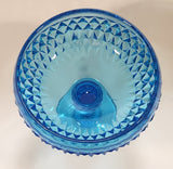 Vintage 1960s Indiana Glass Blue Diamond Point Glass Pedestal Compote Dish Candy Bowl
