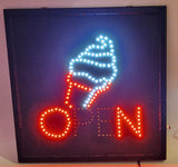 Ice Cream OPEN Light Up 19" x 19" Animated Sign