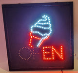 Ice Cream OPEN Light Up 19" x 19" Animated Sign