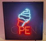 Ice Cream OPEN Light Up 19" x 19" Animated Sign
