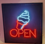 Ice Cream OPEN Light Up 19" x 19" Animated Sign