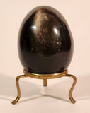 Polished Natural Quartz Onyx Black Stone Egg Handmade Collectors Egg on Small Brass Stand