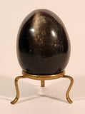 Polished Natural Quartz Onyx Black Stone Egg Handmade Collectors Egg on Small Brass Stand