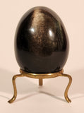 Polished Natural Quartz Onyx Black Stone Egg Handmade Collectors Egg on Small Brass Stand