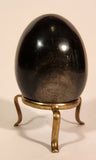 Polished Natural Quartz Onyx Black Stone Egg Handmade Collectors Egg on Small Brass Stand