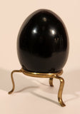 Polished Natural Quartz Onyx Black Stone Egg Handmade Collectors Egg on Small Brass Stand