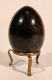 Polished Natural Quartz Onyx Black Stone Egg Handmade Collectors Egg on Small Brass Stand