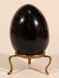 Polished Natural Quartz Onyx Black Stone Egg Handmade Collectors Egg on Small Brass Stand