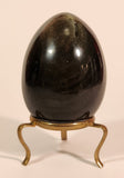 Polished Natural Quartz Onyx Black Stone Egg Handmade Collectors Egg on Small Brass Stand