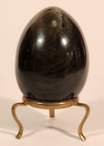 Polished Natural Quartz Onyx Black Stone Egg Handmade Collectors Egg on Small Brass Stand