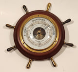 Vintage JG Gischard Weather Guide Aneroid Wood Cased Brass Trim Ships Wheel Barometer Made in Germany