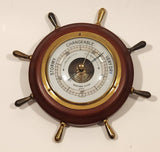 Vintage JG Gischard Weather Guide Aneroid Wood Cased Brass Trim Ships Wheel Barometer Made in Germany