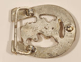 Three Horse Heads in Horse Shoe Gold Tone Metal Belt Buckle