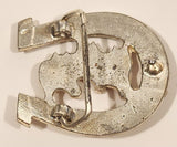 Three Horse Heads in Horse Shoe Gold Tone Metal Belt Buckle