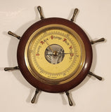Vintage Wood Cased Brass Trim Ships Wheel Barometer Made in West Germany